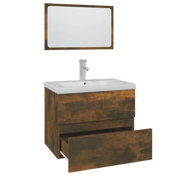 VidaXL Bathroom Furniture Under Sink Cabinet Mirror Vanity Cabinet Storage Cabinet Interior Smoked Oak Wood 3152873
