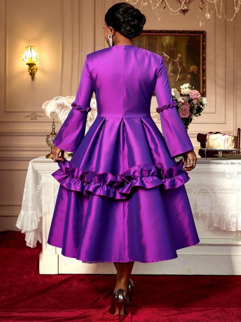 Элегантное женское платье большого размера с 3D-цветами и рукавами-воланами