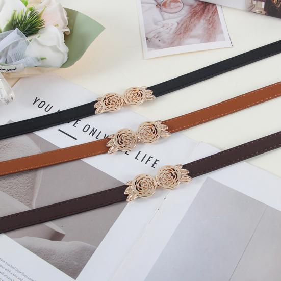 Женский ремень регулируемый из искусственной кожи с пряжкой с розовым узором пояс для платья рубашки свитера пальто аксессуар