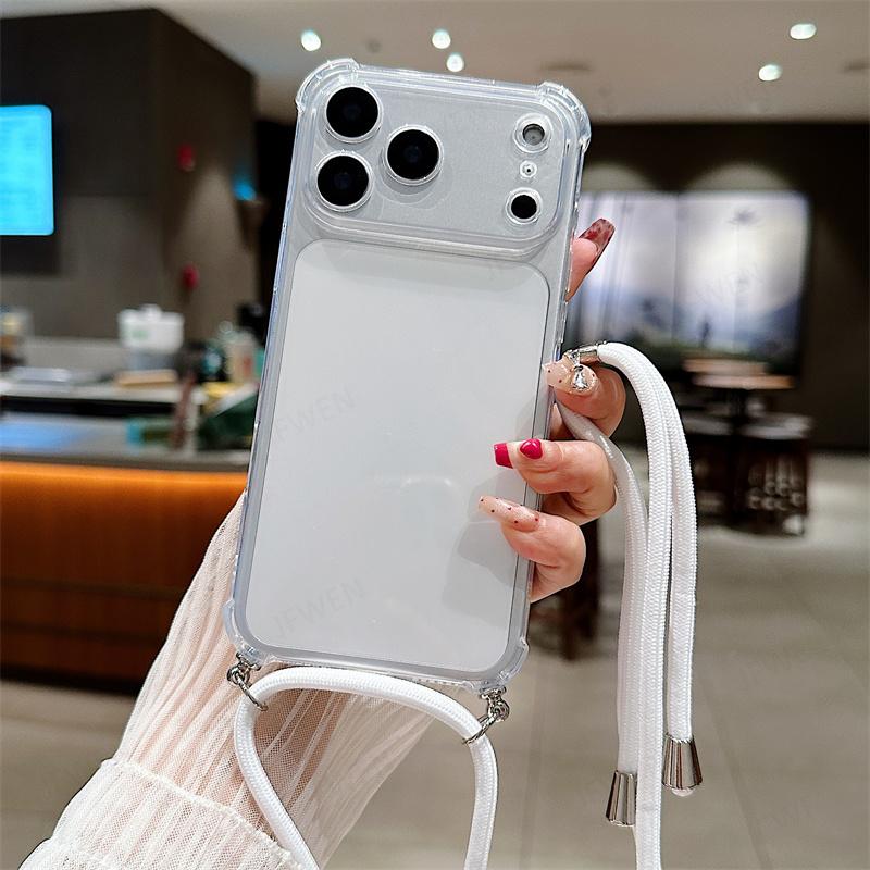 Чехол-кошелек на шею с ремешком, противоударный чехол для iphone 17 Air 16 16E 15 14 13 12 11 Pro Max Plus, силиконовый, мягкий ТПУ, прозрачная задняя крышка