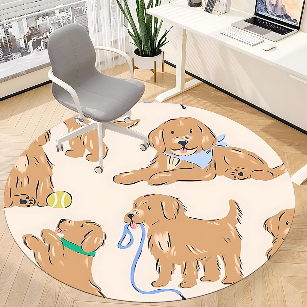 1pc Puppy Playtime Office Round Rug, Non-slip, Soft and Durable Office Rug for Interior Decoration, Perfect for Office, Beautiful Decoration yy2603120