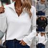 Women Fall Spring Sweatshirt Zippered Stand Collar Long Sleeves Solid Color Patchwork Loose