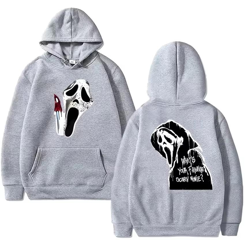 2025 Double-sided Printed Halloween Trendy Clothing with Stain-Resistant Face Mask Pattern Hooded Shirt - Environmentally