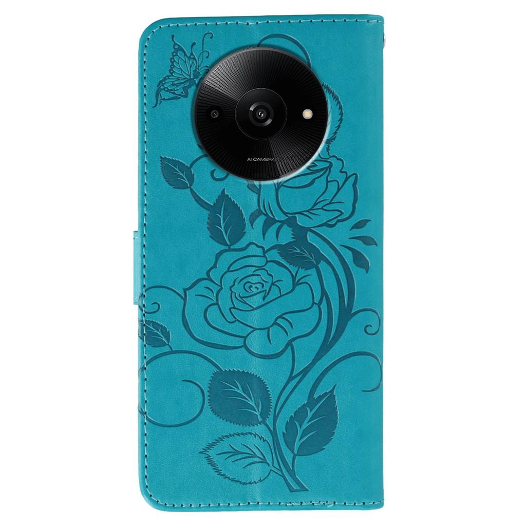 For Xiaomi Poco C61 4G/Redmi A3 4G Case Wallet Stand Imprinted Rose Butterfly PU Leather Phone Cover