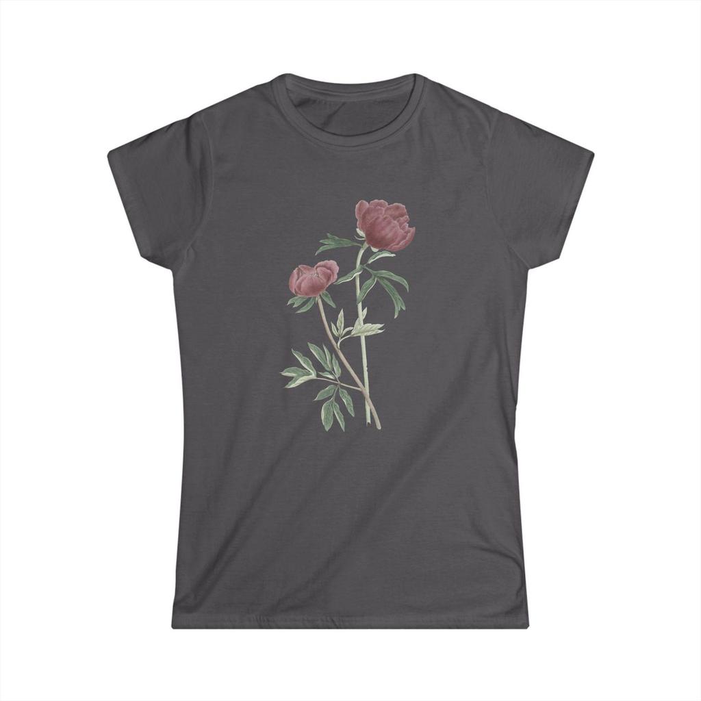 Simple and Elegant Floral Womens Softstyle Tee, Casual Chic TShirt, Nature Lover Gift, Spring, Pink Flowers, Mom Gift, EcoFriendly Top