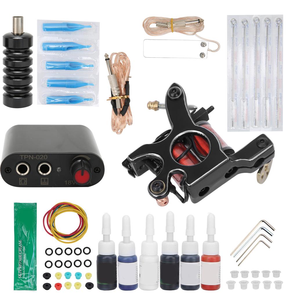 Complete Tattoo Machine Kit Power Supply Needles Tips Handles Tattoo Supplies for Beginners