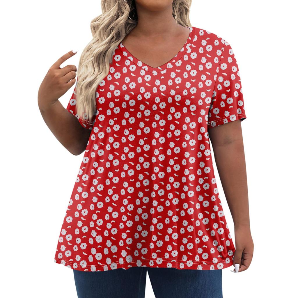 Womens Plus Size Tops Shorts Sleeve Shirts V Neck Casual Clothing Clothes Printed Tops