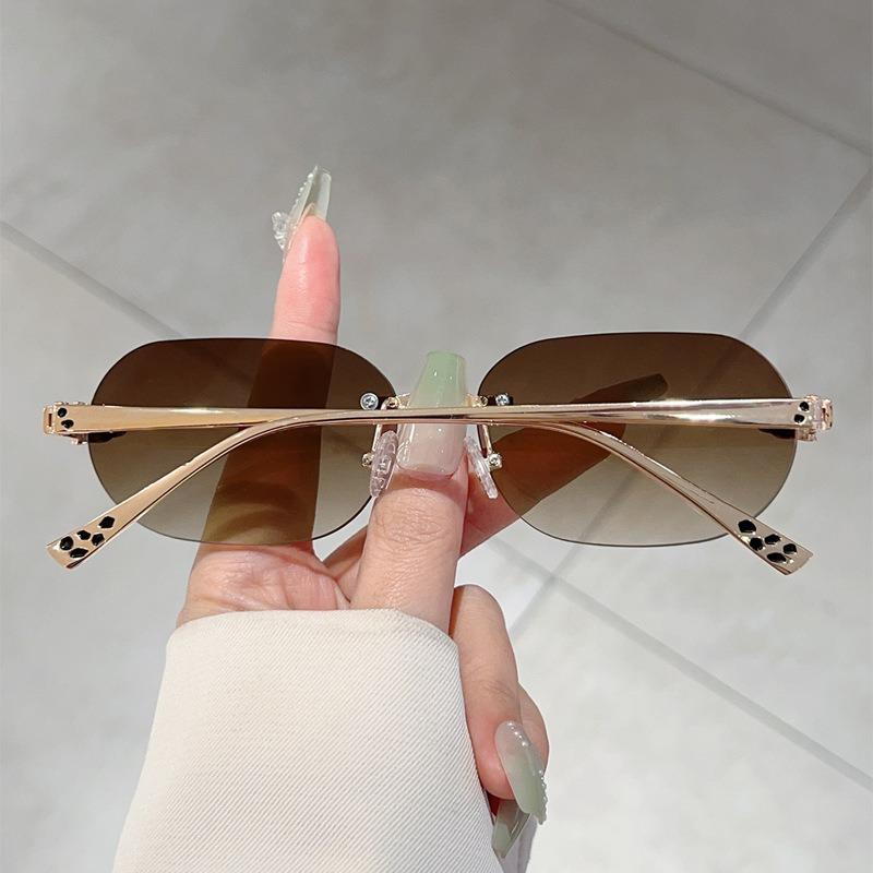 Мужские овальные солнцезащитные очки без оправы Новая мода Винтажные градиентные повседневные очки Женские трендовые дизайнерские солнцезащитные очки класса люкс