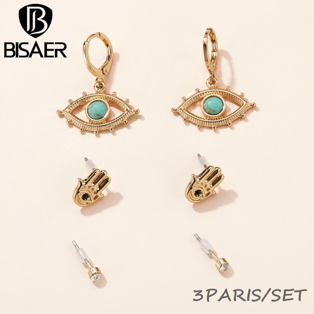 Bisaer Exquisite Devil's Eyes & Lucky Palm 3 Pair of Earrings Set for Ladyies High Jewelry