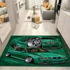 Green Classic Tuner Sedan Comic Split Print Area Rug Non‑Slip Rectangular Floor Mat Modified Car Fan Decor for Gaming Bedroom Living Room