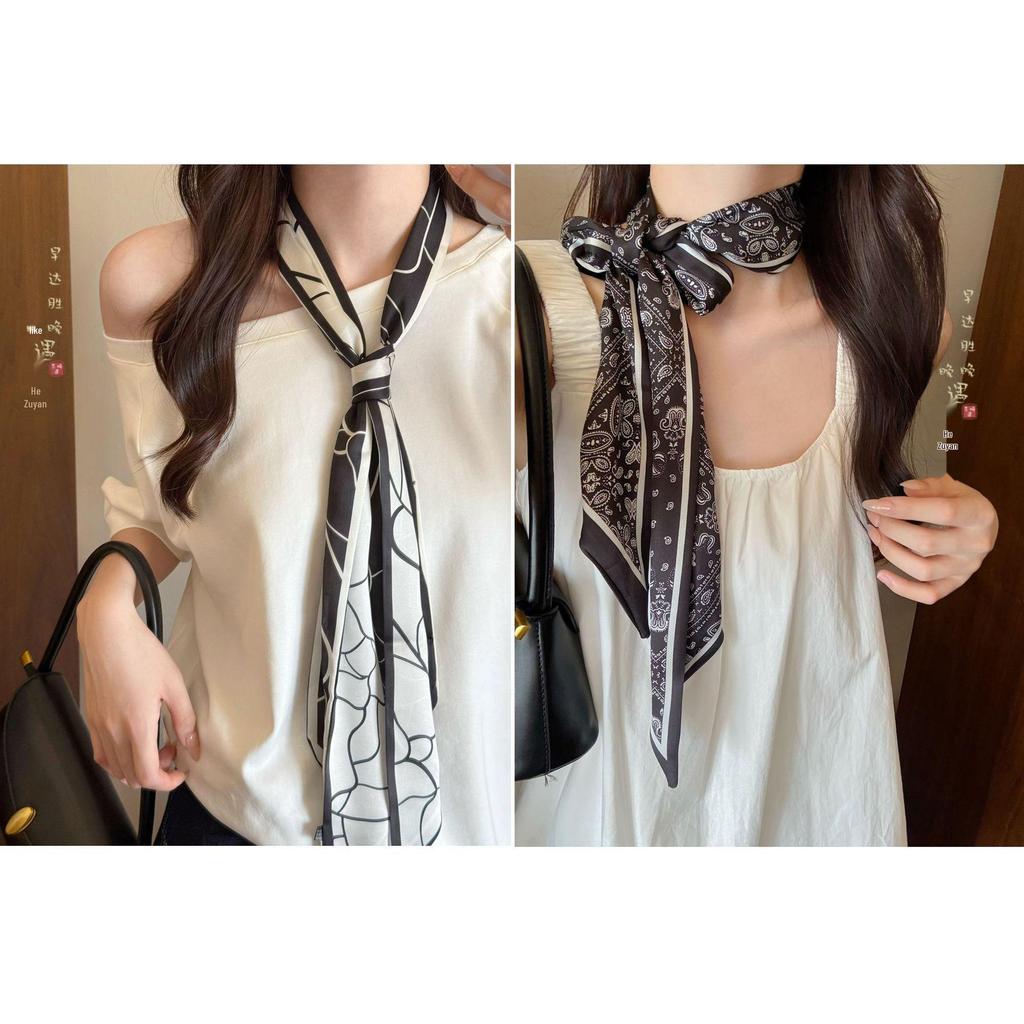 Cashmere Floral Silk Scarf: Women's Summer Thin Retro Ribbon, Neck Tie & Waist Accessory