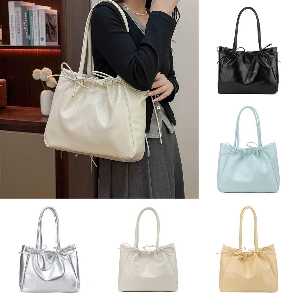 Simple Pu Bowknot Drawstring Bag For Daily Use