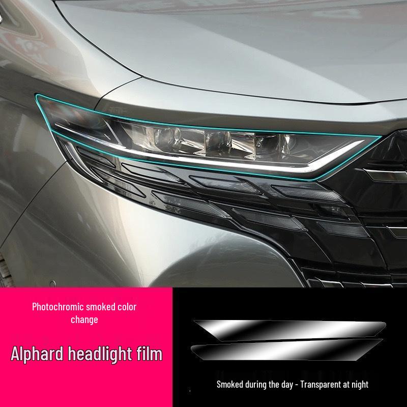 Black Warrior Smoked Headlight & Center Pillar Film for 25 Toyota Alphard Models - TPU Gloss Black