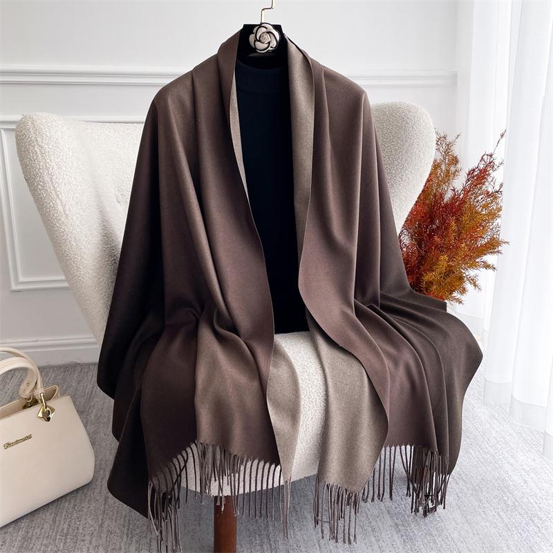 Winter Women Scarves Long Warm Gradient Imitaion Cashmere Hijab Solid Lady Shawl Wrap Female Pashmina Bandana Head Scarf