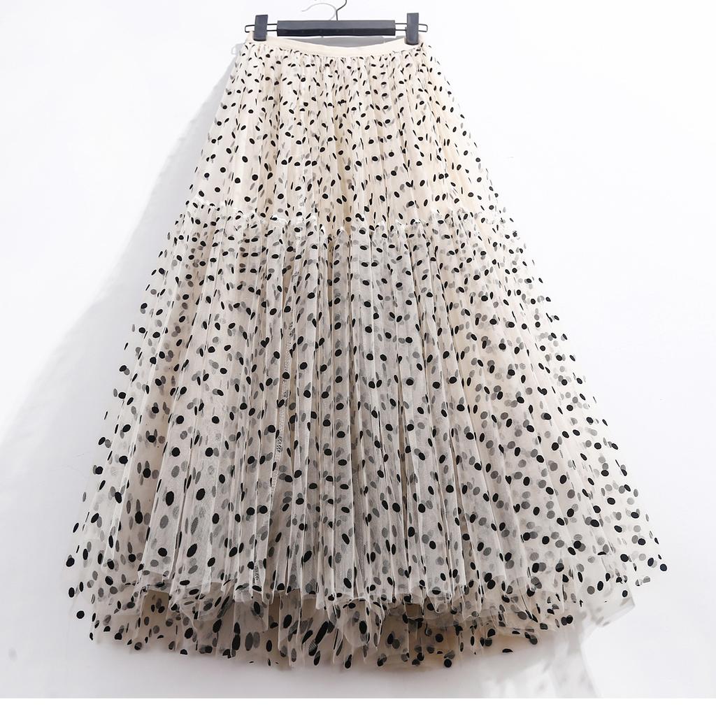 Autumn and Winter Half-body Cake Skirt, Oversized Umbrella Skirt, Long Heavy Industry Flocking Polka Dot A-shaped Skirt, Fluffy Skirt
