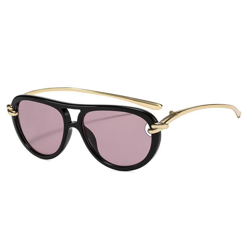 Популярные Модные Солнцезащитные Очки Авиаторы с Двойной Переносицей Женские Роскошный Брендовый Дизайнерский Аксессуар Овальные Солнцезащитные Очки с Пустотами Uv400 Мужские Очки