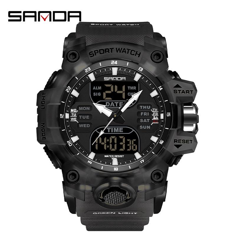 Sanda Молодежная Мода Светящиеся Водонепроницаемые Ударопрочные Будильник Мужские Часы