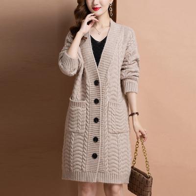Осенне-зимний трикотажный жакет свободного покроя большого размера для женщин средней длины свитер кардиган верхняя одежда для женщин