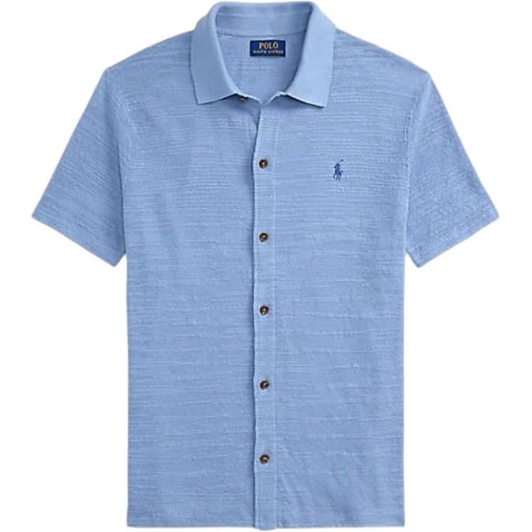 Polo Ralph Lauren Однотонная рубашка с логотипом, однобортная, с коротким рукавом, мужская, рубашки, морской синий, MNPOSWE1N820072-400
