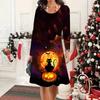 2025 Осень и Зима Новое Повседневное Женское Платье с Круглым Вырезом 3D Хэллоуинский Узор Идеальный Подарок на Хэллоуин Рождество