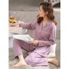 Ladies' 100% Cotton Long Sleeve Pajama Set Spring/autumn Thin Style Winter Warm Homewear Suit