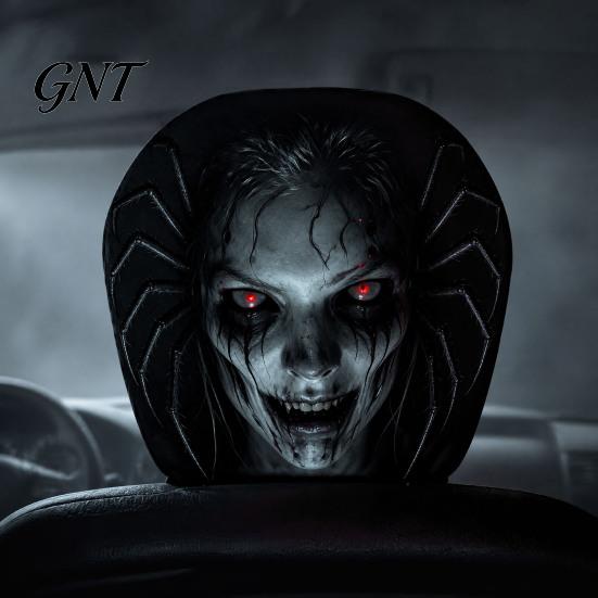 Car Interior Decoration Accessories Universal Headrest Cover, Scary Face Protective Seat Protector Cover for Most Vehicles, Easy to Install Automotive