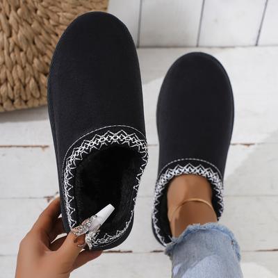 Зима 2025 Новые Кашемировые Теплые Толстая Подошва Без Каблука Закрытые Полумопы Кашемировые Теплые Снежные Сапоги Тапочки Хлопковые Туфли