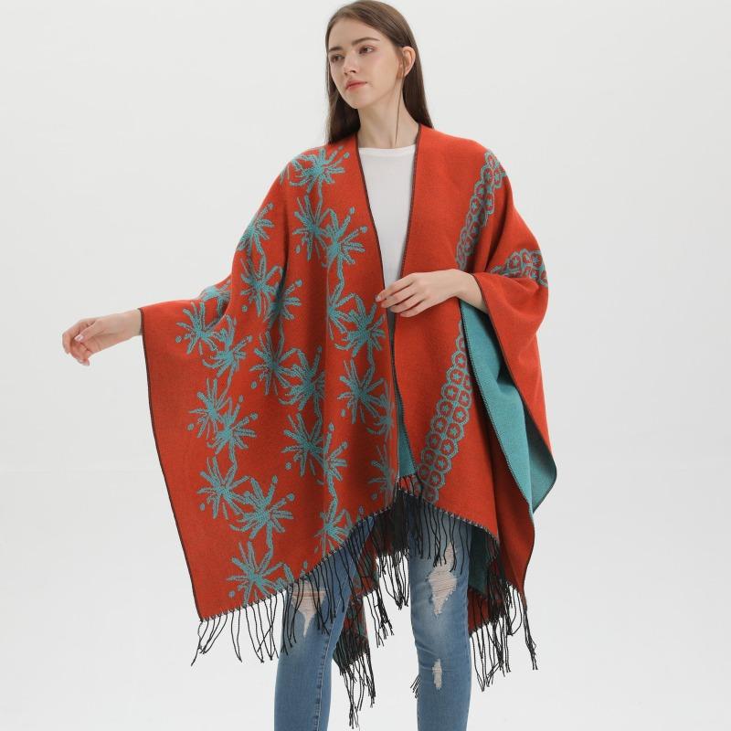 Autumn and Winter Women's Shawl Double-sided Fringed Enlarged and Thickened Split-ended Cape Fashionable Warm Knitted Scarf