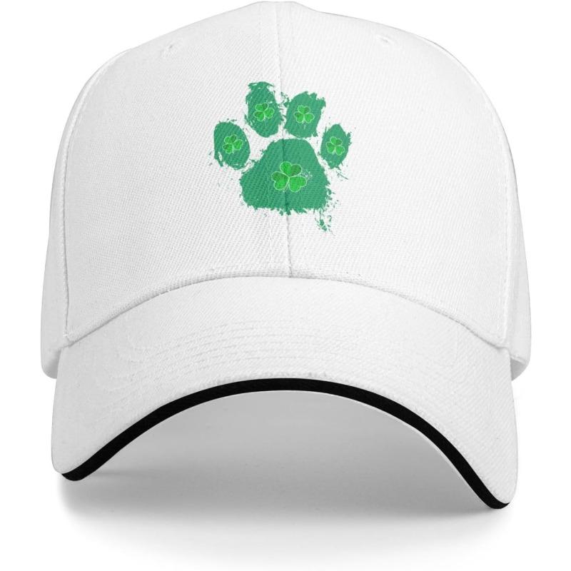Paw Print Shamrock Baseball Cap St Patricks Day Theme Polyester Adjustable Dad Hat for Unisex Casual