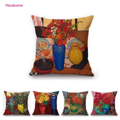 Modern Bright Color Still Life Flower Vase Oil Painting Cotton Linen Sofa Throw Pillow Case Home Decoration Cushion Cover