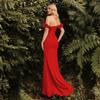Красный темперамент Трейлер Одна линия шеи Свадебное вечернее платье Платье Темпераментная юбка