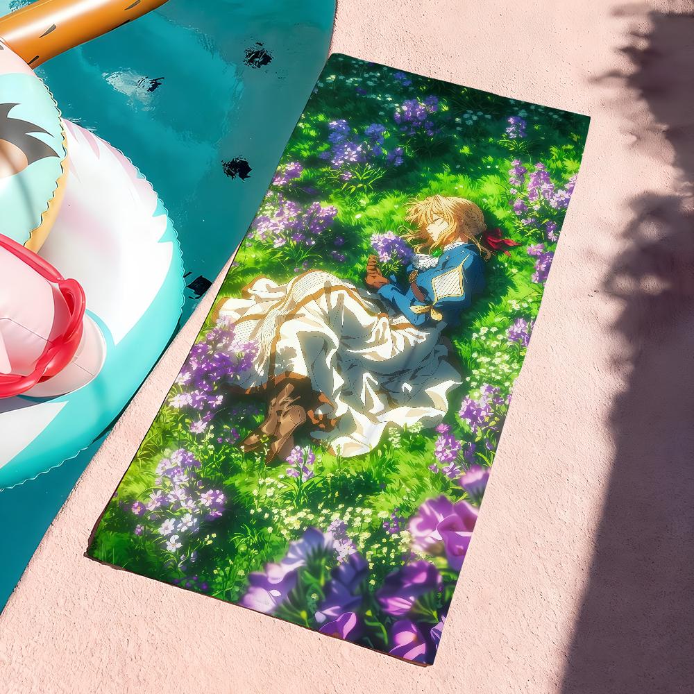 Аниме V-Violet E-Evergarden Полотенце Спортивное Быстросохнущее Туристическое Кемпинговое Снаряжение Песозащитное Мягкое Легкое Большое Пляжное Полотенце