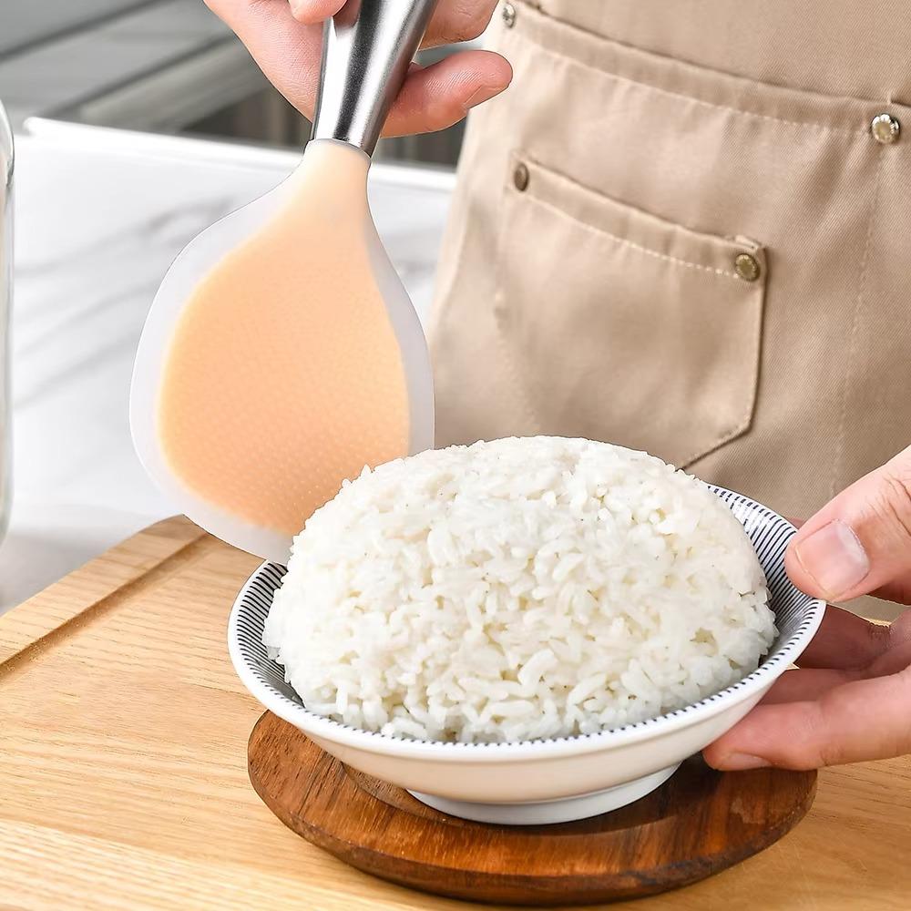 Stainless Steel Handle Silicone Rice Spoon Non-stick Serving Spoons Rice Paddle  Rice Cooker