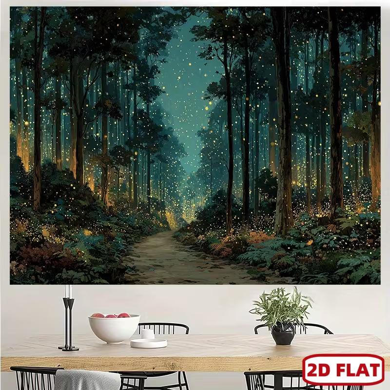 2D Enchanted Night Forest Backdrop Photography Background Banner