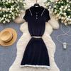 Модные трикотажные костюмы из двух предметов, обтягивающие рубашки поло с короткими рукавами и короткая юбка, женские простые летние комплекты