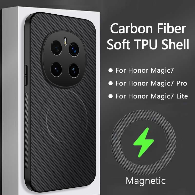 Carbon Fiber Magnetic Case For Honor Magic 7 Magic7 Pro Magic6 Lite Hard Matte Back Camera Protector Shockproof TPU Shell