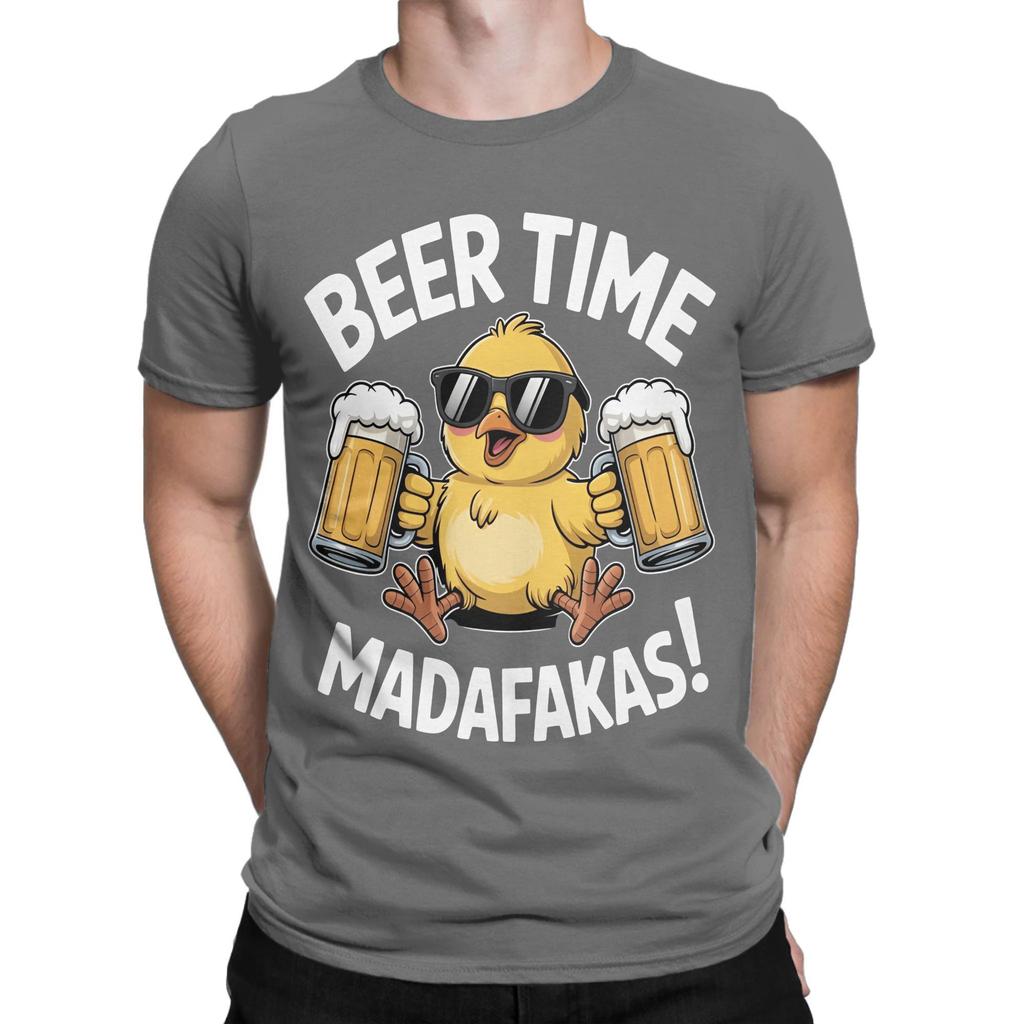 Vintage Beer Time Madafakas Tshirts Unisex Round Collar Cotton T Shirts Short Sleeve Tees Printing Clothing