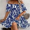 Women Floral Print Mini Dresses Summer Sexy Off Shoulder Flare Sleeve Tunic Dress Female Casual Boho Beach Dress Short Dress