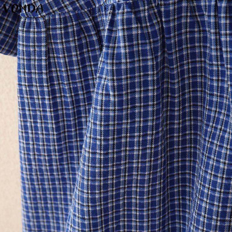 VONDA Женские блузки топы в клетку с кукольным воротником и пышными рукавами на пуговицах