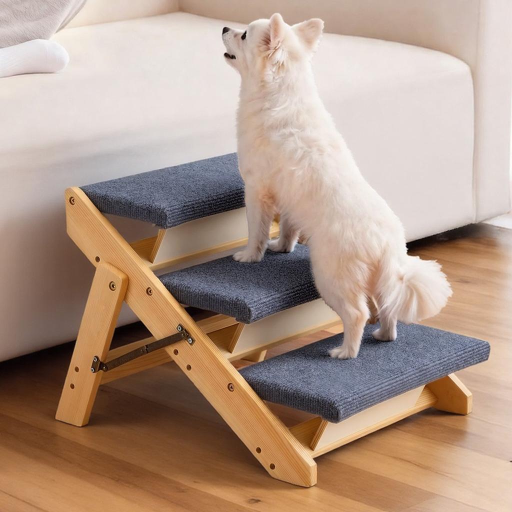 VEVOR Wood Pet Stairs, 3-Step Dog Stairs for Beds, Sofa & Cars, 68 kg Load Capacity, Floded Flat Design