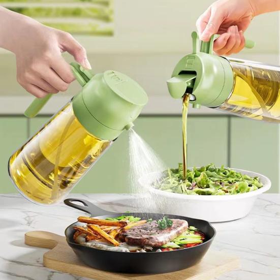 470ml 2-in-1 Oil Dispenser Food Grade BPA Free Leak Resistant Large Capacity Oil Sprayer Storage Bottle with Handle
