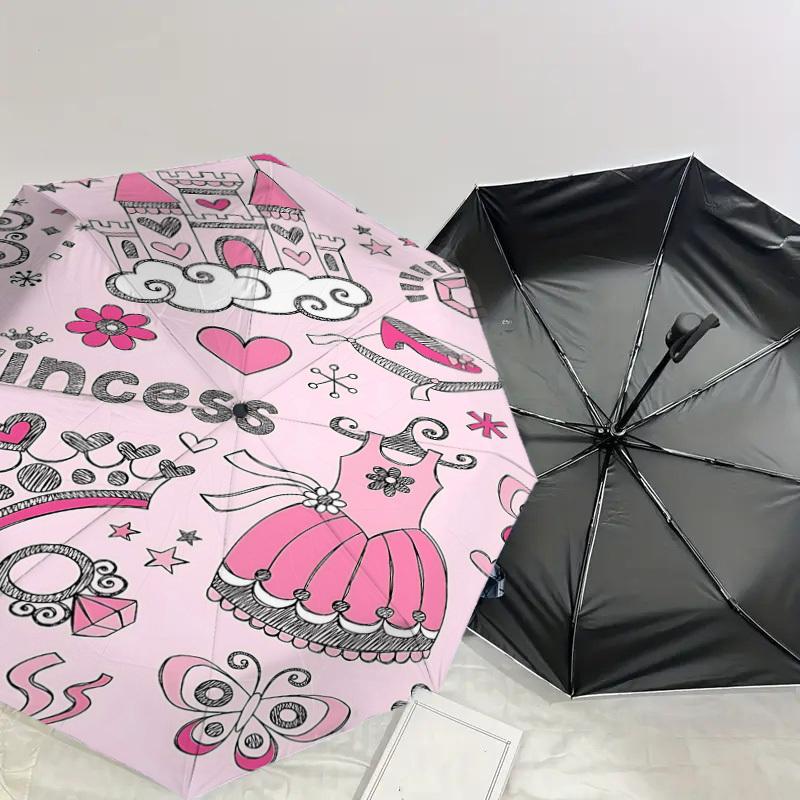 1PC Princess Castle Umbrella-8-Rib Reinforced Portable Folding Travel Suitable for All Seasons Outdoor Daily Use  -J0329