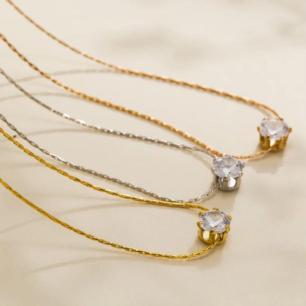 Titanium Steel Zirconia Necklace Waterproof Chain Necklace New Pendant Necklace  for Woman