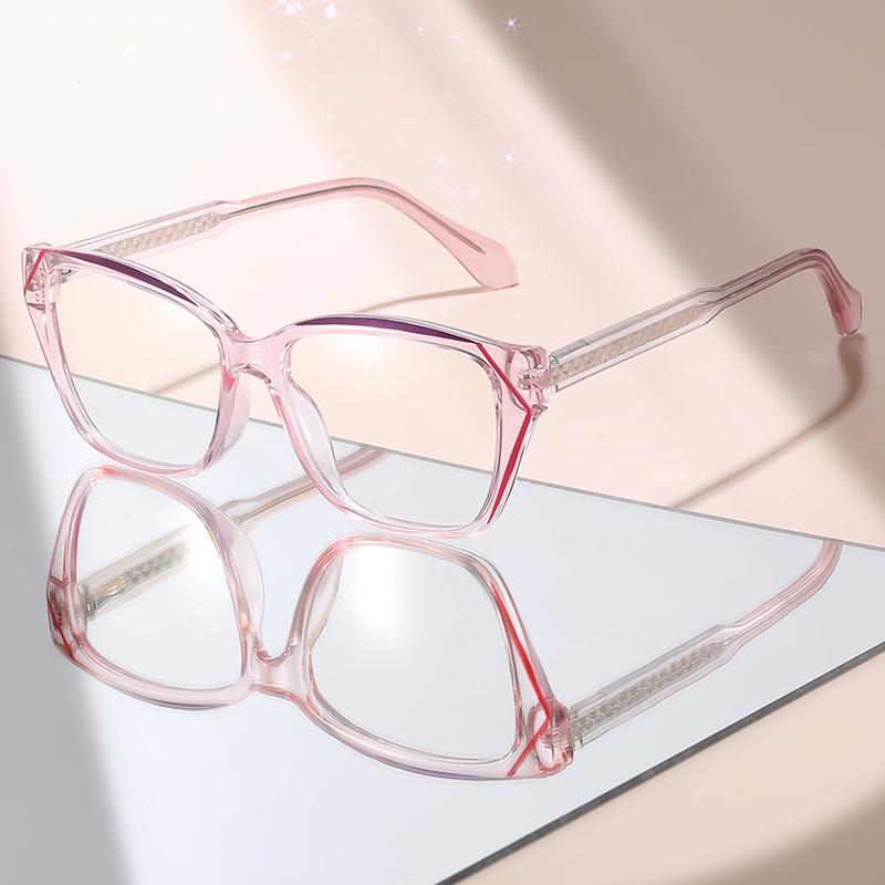 2026 Trend Light Blue Transparent Cat Eye Glasses with Yellow Accents, Anti Blue Light Eyewear for Women's Daily & Office Wear