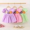 Summer New Girls Bubble Sleeve Dress, Princess Skirt, Children's Summer Baby Girl Flower Skirt