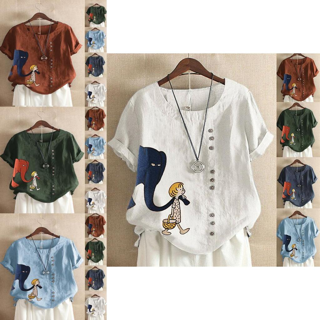 Женские мультяшные топы с цветочным принтом, летние свободные блузки, футболки больших размеров