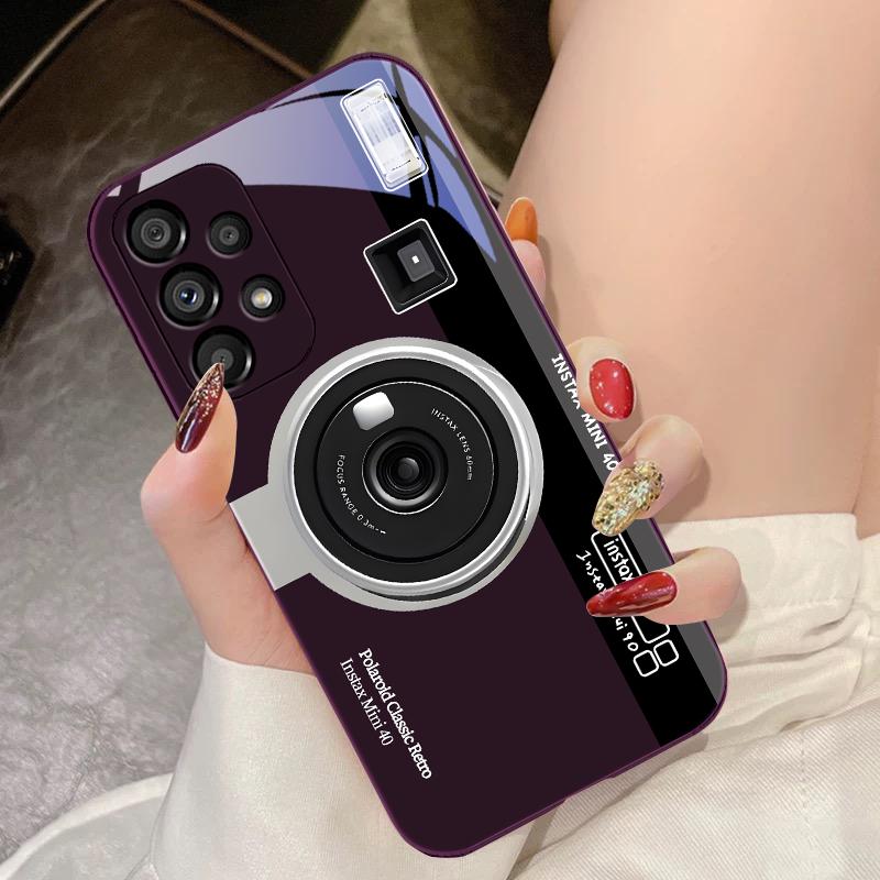 Закаленное Стекло Чехол Для Телефона Для Samsung Galaxy S10 4G S20 11E 30 S21 21Fe 22 Pro S23 Ultra 5G S8 S9 Ретро Камера Зеленый Розовый