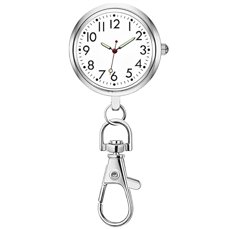 Nurse Watch Pocket Watch Key Ring Upside Down Clock Luminous Night Light Battery Operated Analog Dial Easy To See and Large Cute Fashionable Unisex
