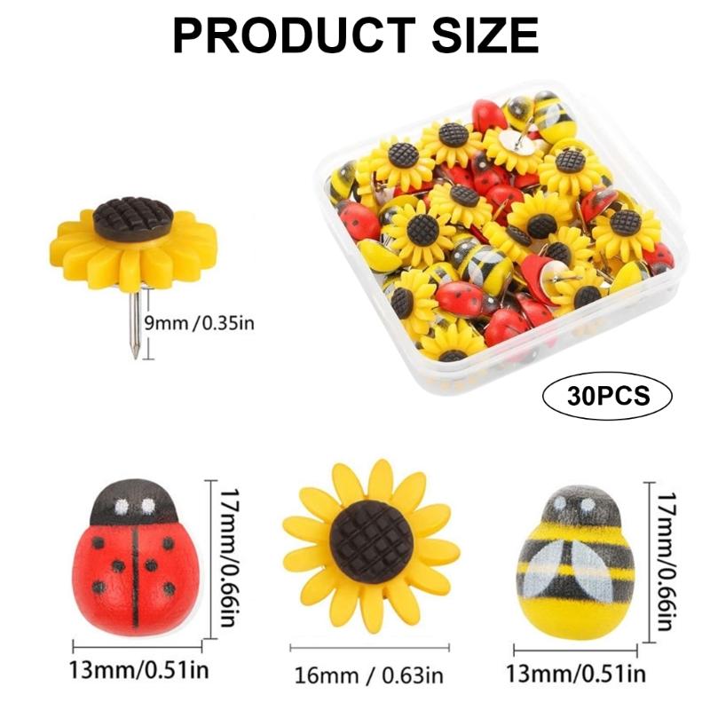 30 шт. кнопок-цветков, кнопка-божья коровка с футляром, декоративные кнопки, кнопки для карт, пробковая доска объявлений для школьного офиса