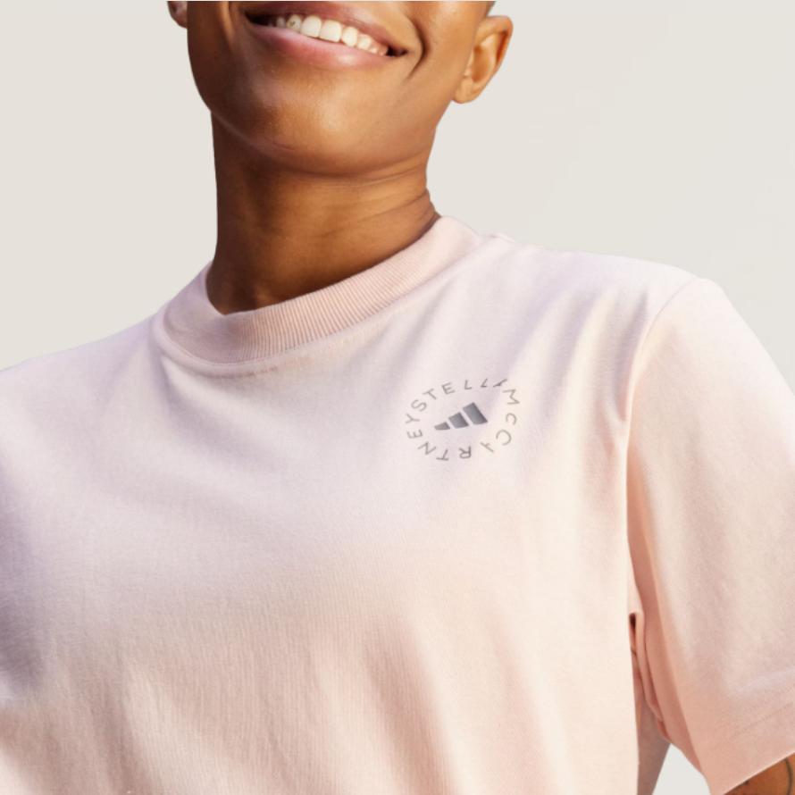 adidas X Коллаборация Stella McCartney Спортивная одежда Повседневная футболка с круглым вырезом и короткими рукавами Женские топы Пастельно-розовый JI5163